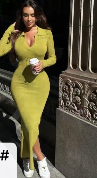 Ladies Long Sleeved Knitted Dress-Various Colours