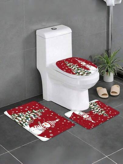 MHome Christmas Bathroom-Toilet Set with Rugs for Bathroom Decor Set3pc