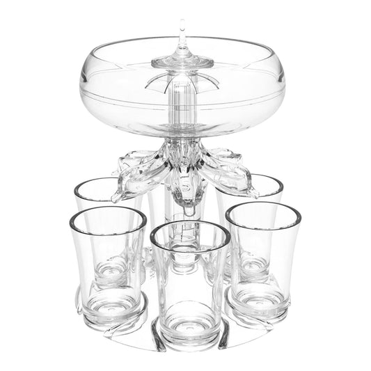 Drink Dispenser with 6 Shot Glasses and Holder Set,Shot Glass Dispenser with 2 Lighting Effects,PlexiglassTouchless Shot Pourer for Beverage, Liquor, and Cocktai, Home Bar Accessories