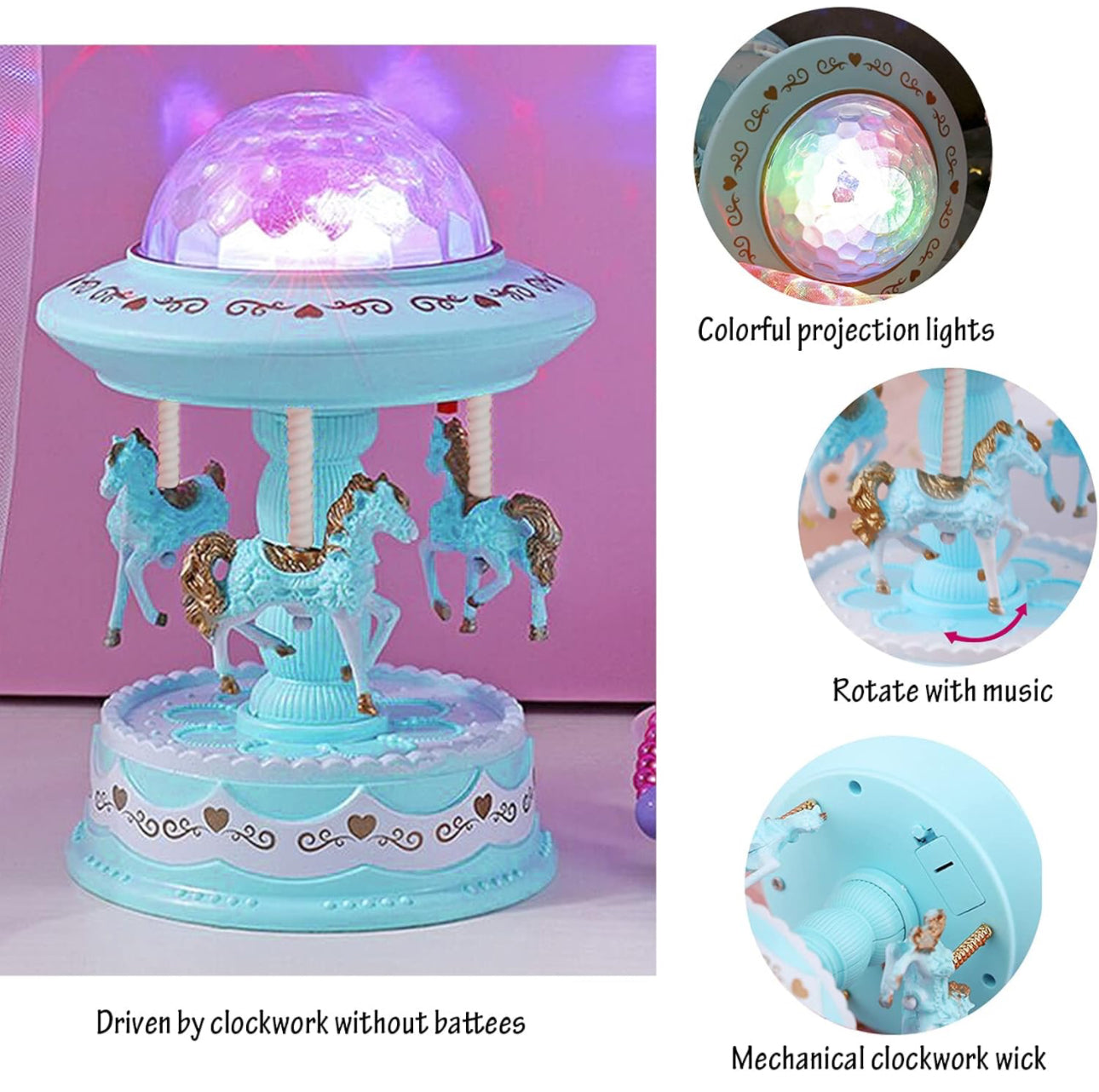 Carousel Music Box Starry Sky Projector Lamp European Wrapped Rocking Horse Music Box Christmas Children's Day Birthday Gift