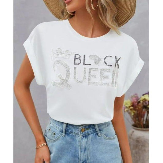 Women Black Queen Short Sleeve Cotton T-shirt