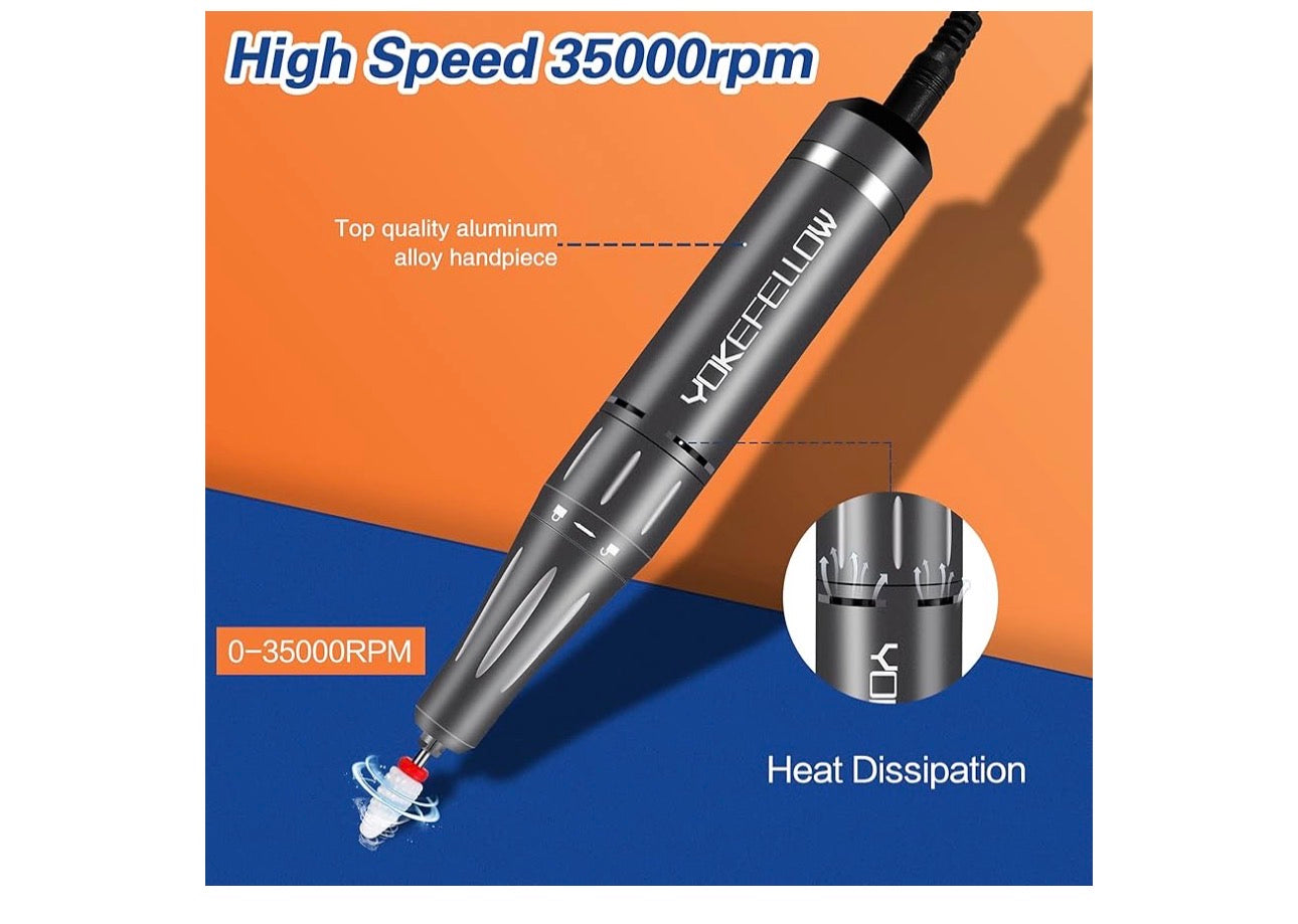Professional Rechargeable 35000 RPM Nail Drill, Electric Nail Drills Machine for Acrylic Nail Natural Extension Poly Nail Gel, with 6 bits Portable Manicure Pedicure Drill Machine, Grey