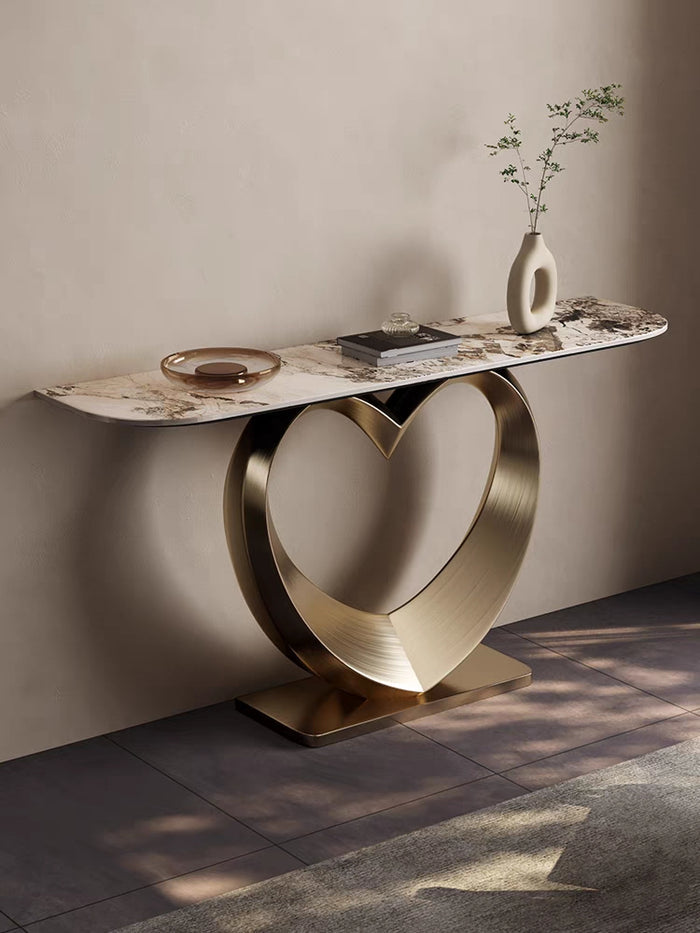 Console Table With Sintered Stone Top Stainless Steel Heart Shaped Home Decor