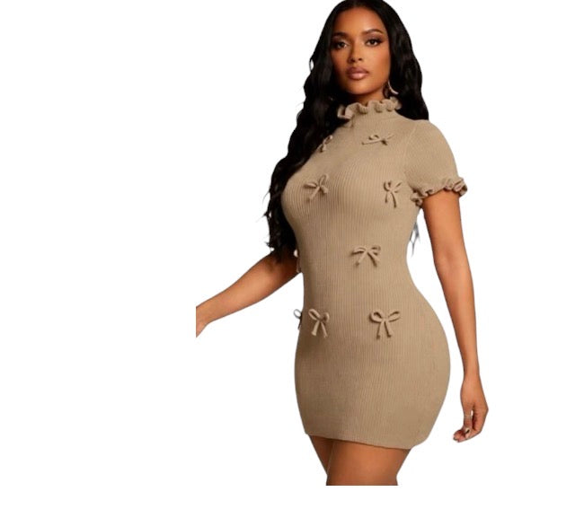 Ladies Coquette Style Ribbed Knit Mini Dress-Various Colours