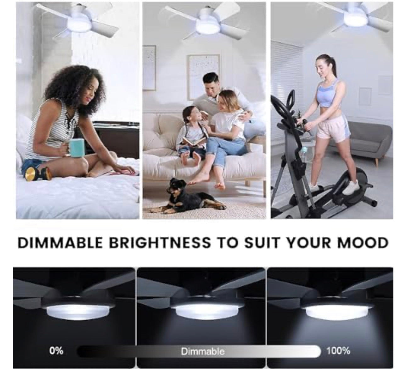 MHome 2:1 Socket Ceiling Fan with LED Light, 16 Inch | 3-Speed Fan + 3-Step 1000 Lumens Lighting | Remote Control | Indoor Outdoor Portable Ceiling Fan with Light