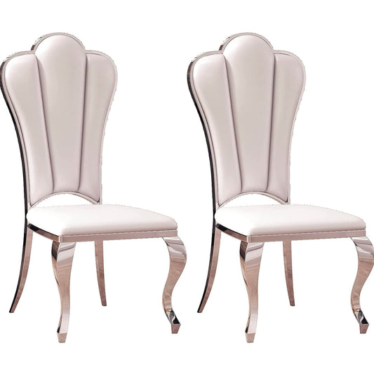 Modern Dining Chairs Leatherette Dining Room Chairs with Stainless Steel Legs White Silver Dinner Chair Kitchen Chair for Dining Table Kitchen Chairs with Chrome Legs