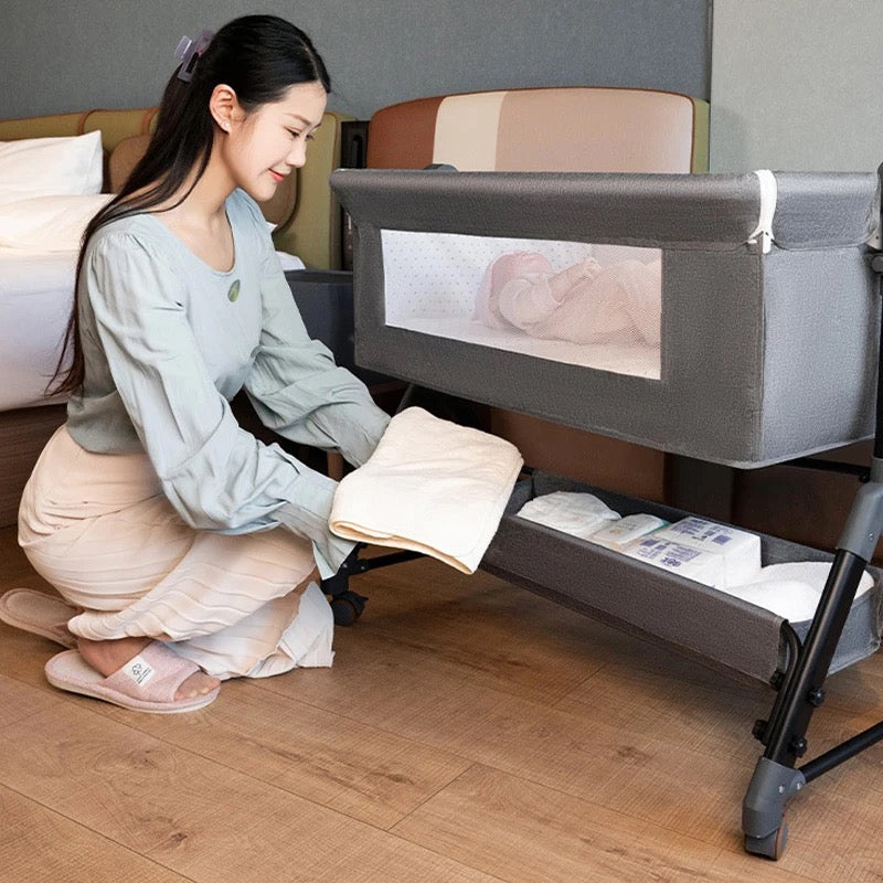 Portable Swing Cribs for Baby Foldable Height Adjustment Baby Bed Spliceable Mobile Baby Nest Children's Cots for 0-36 Months