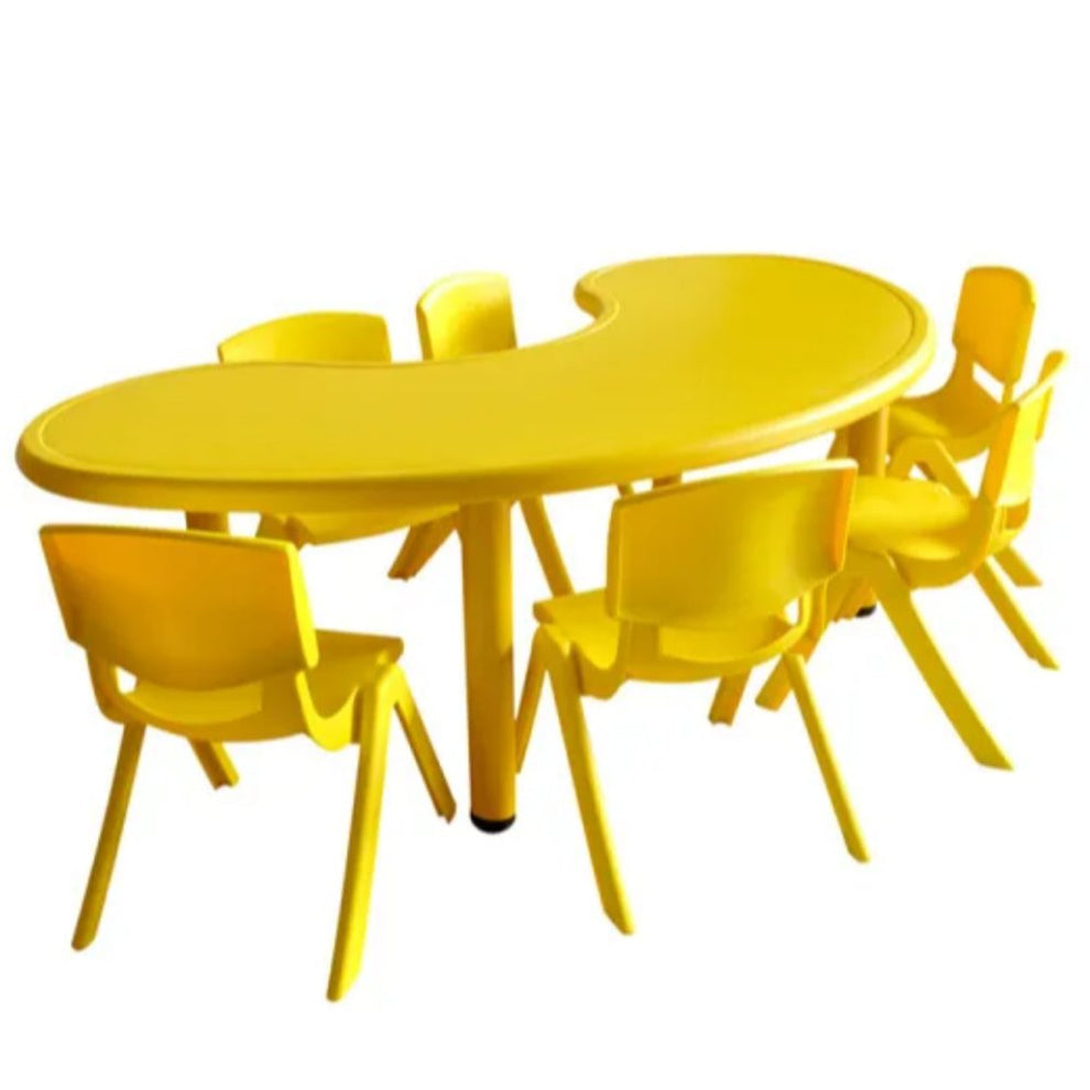 MFurn Preschool Kindergarten Moon Shap Classroom Studying Table with 6 Chairs for Students-Various Colours Only Available On Pre-Order!