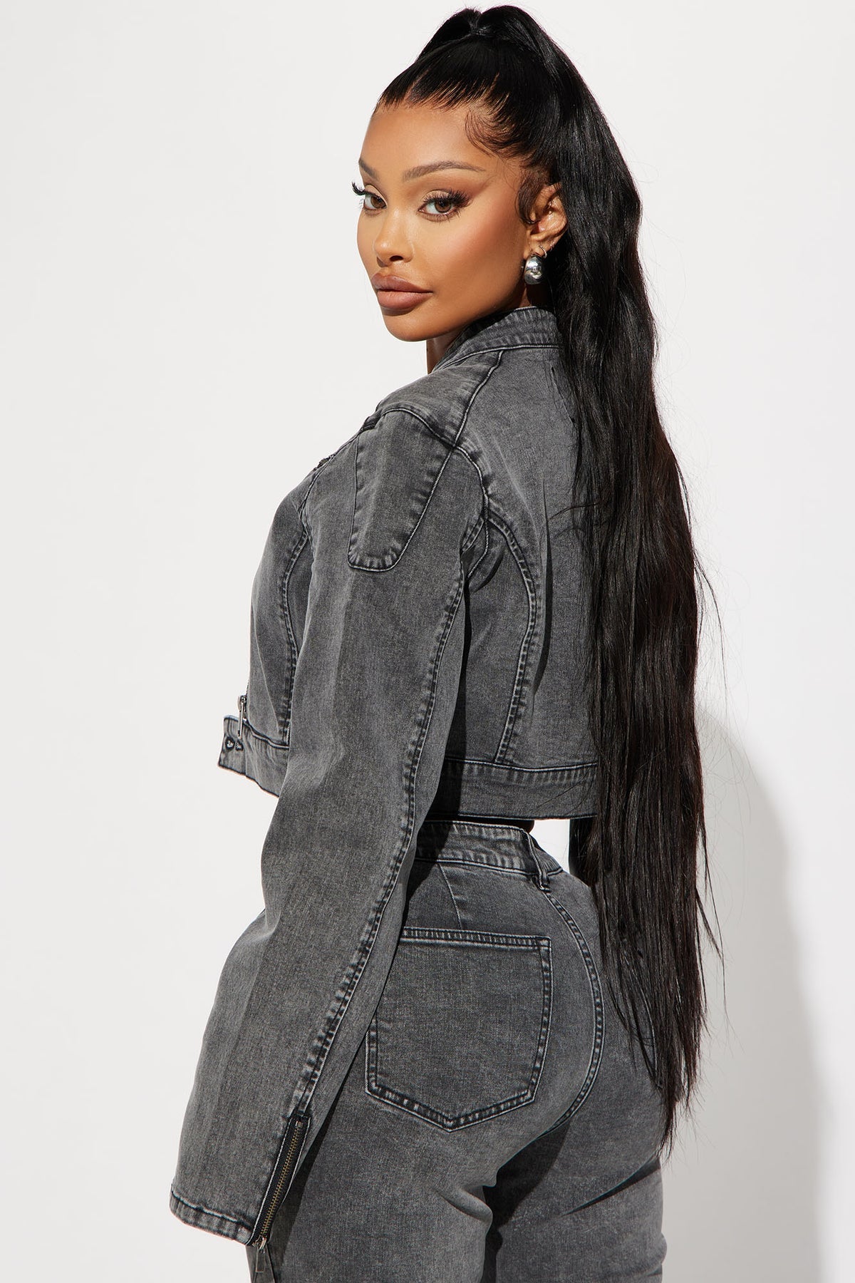 Ladies Washed Grey Denim 2pc Jacket/Jeans