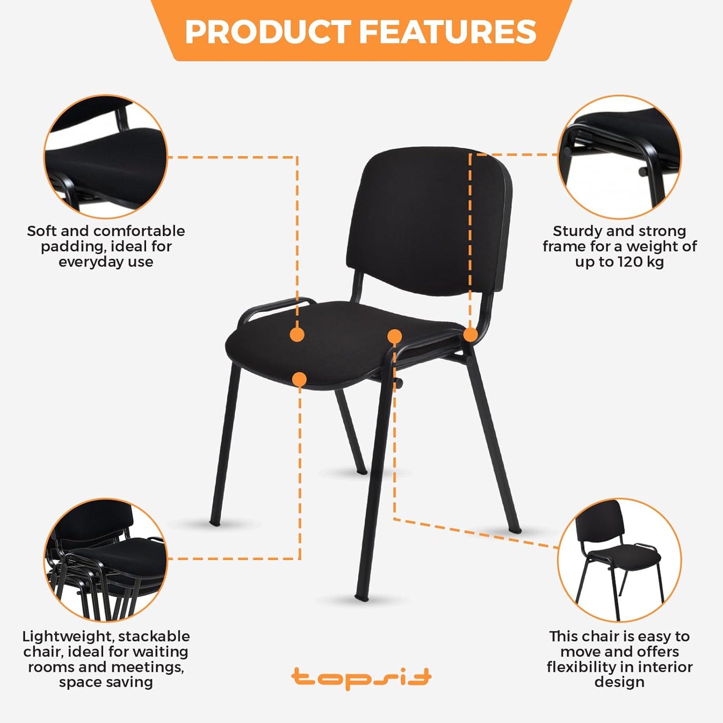 MFurn Stackable Steel Frame Chairs for Meeting Room and Reception