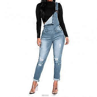 Ladies Denim Distressed Skinny  Dungarees Jumpsuit