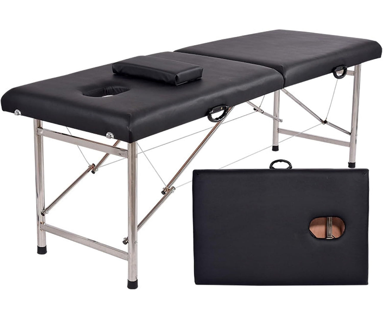 Massage Table Portable Massage Bed, 2 Folding Lightweight Salon Spa Tattoo Bed Height Adjustable with Carrying Bag & Stainless Steel Leg