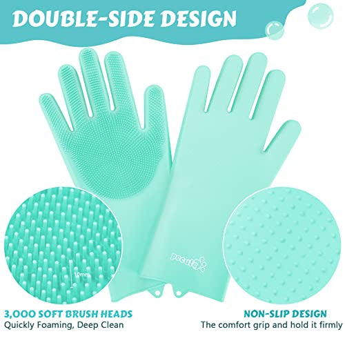 Pet Grooming Gloves Large, Heat Resistant Cat Bathing Gloves with High-Density Teeth, Silicone Dog Bathing Gloves with Enhanced Five Finger Design, for Washing, Bathing, and Massaging