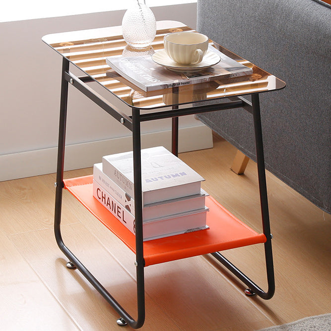MFurn Contemporary Scandinavian Transparent Glass Iron Side Table  2Tier For Living Room