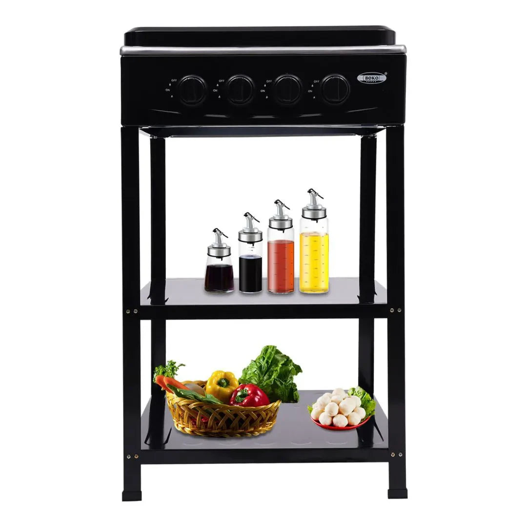 MHome Boko 4-Burner Gas Stove with Storage Shelves – Stainless Steel & Portable