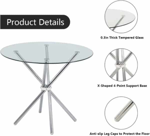 MFurn Round Table+Four Eames Style Chairs ,Glass Table Top Dining 5pc Set