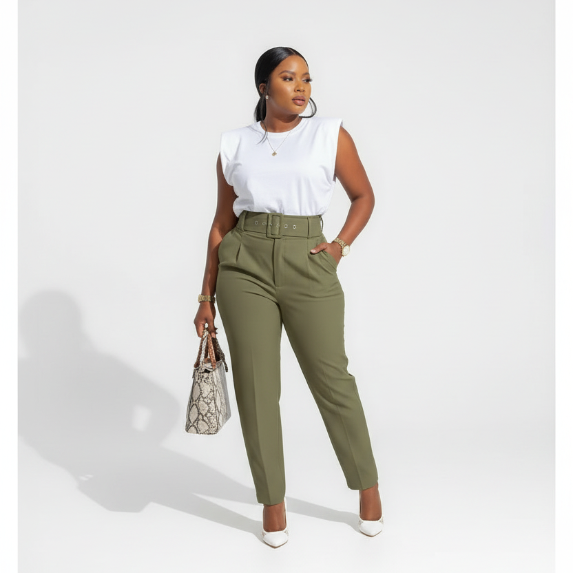 Ladies High Waisted Formal Ankle Trousers-Various Colours