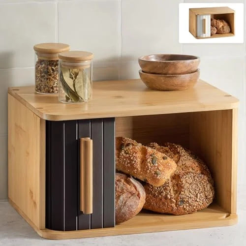 MHome Wooden Bread Box for Kitchen – Keeps Bread Fresh for Longer – Space Saving Design – Black or White Options