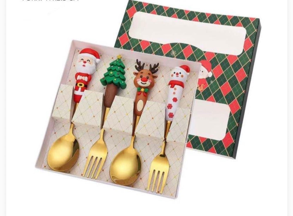 MHome Christmas Theme Cutlery Set 4pc in Gold or Silver Options