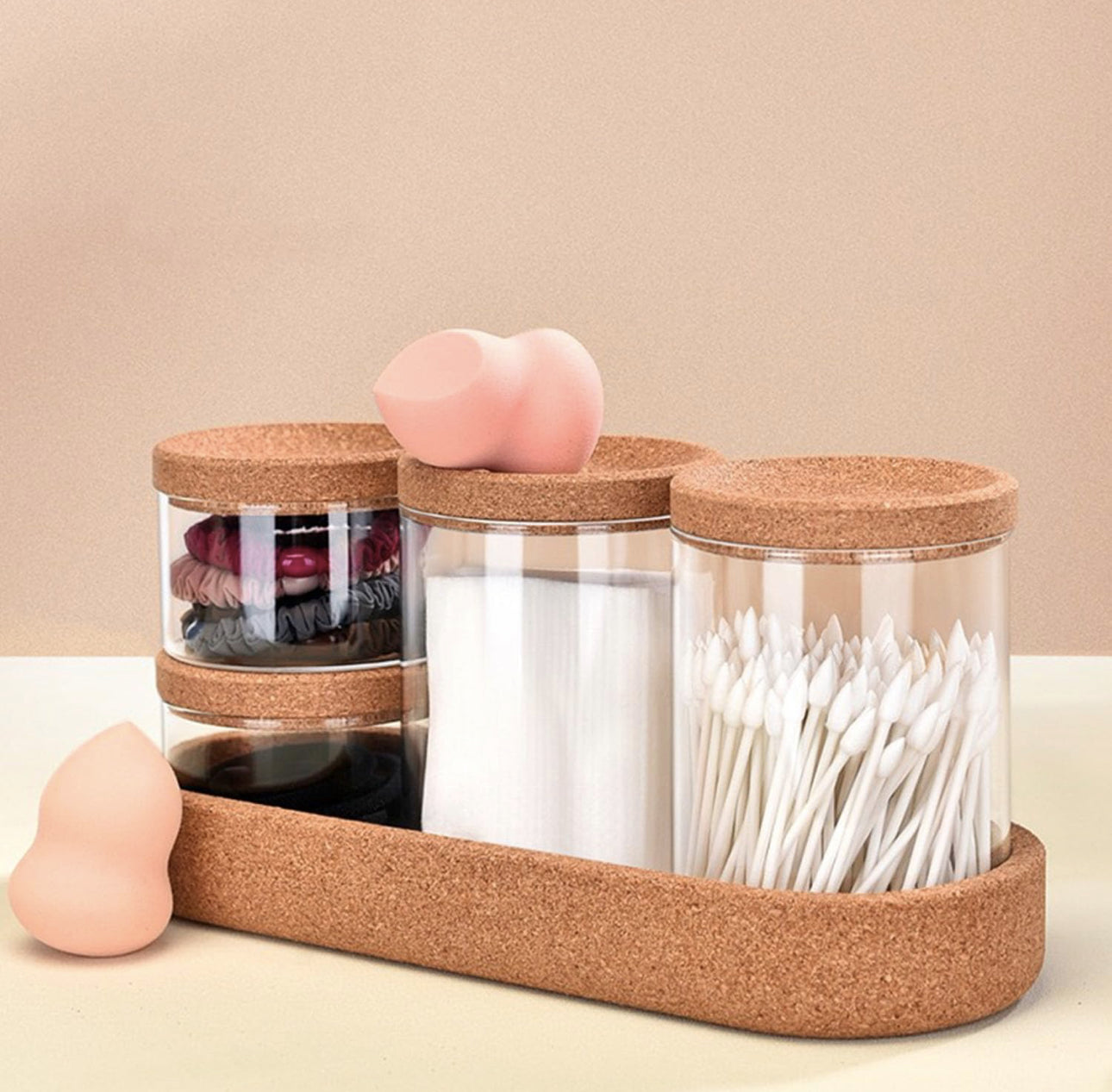 MHome 4-Pack Glass Jars with Cork Lids & Base – Multipurpose Organizer & Storage Canister Set