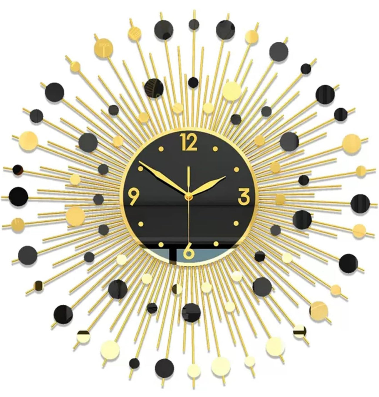 Classic Sun Burst Metal Wall Clock Living Room Decoration Silent Battery Operated Clock,60 x 60 cm