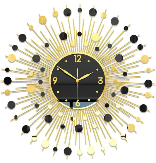 Classic Sun Burst Metal Wall Clock Living Room Decoration Silent Battery Operated Clock,60 x 60 cm