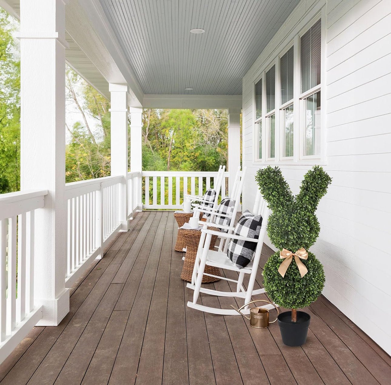 Artificial Bunny-Shaped Topiary Tree 35'' UV-Resistant Faux Boxwood Topiary Plant for Porch Decor or Indoor