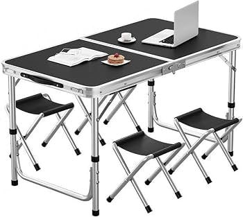 MFURN Portable Aluminium Folding Table & 4 Chair Set-Various Colours