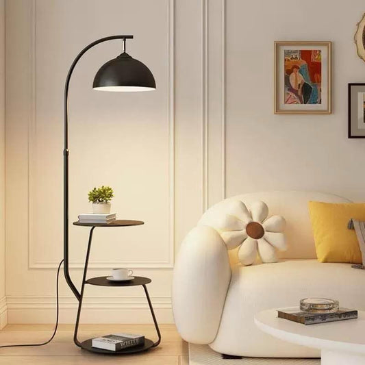 MHome  3-in-1 Arc Floor Lamp with Side Table & Storage Shelf