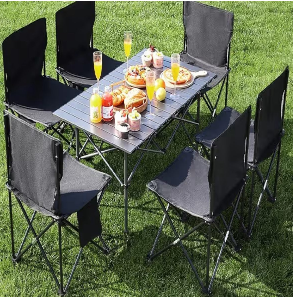 MHome Foldable Outdoor Table & 6 Chairs – Portable Camping, Picnic & Backyard Set