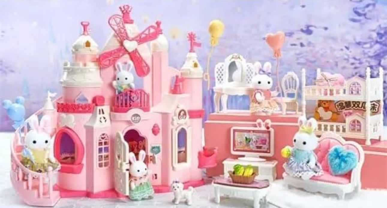 Generic Bunny Big Castle Villa Dessert House Living Room Bedroom Bunk Bed Girls Playing House Children's Toys Doll House for Kids
