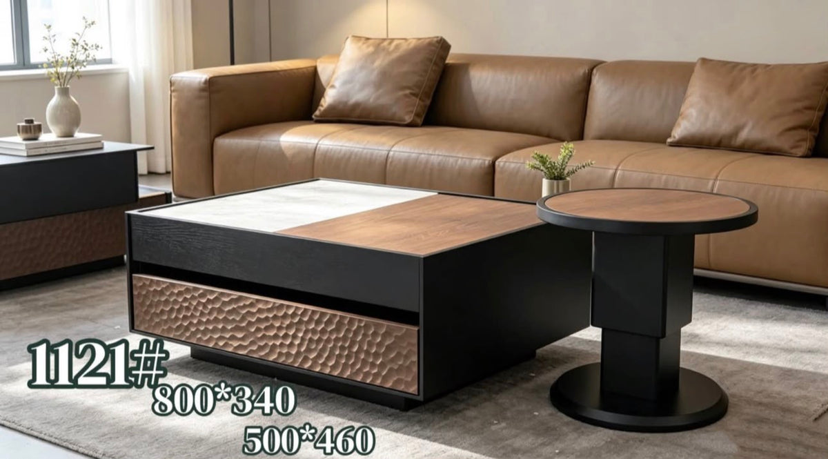 MFURN Italian Style Multi-Layered Wood Coffe Table 2pc Set