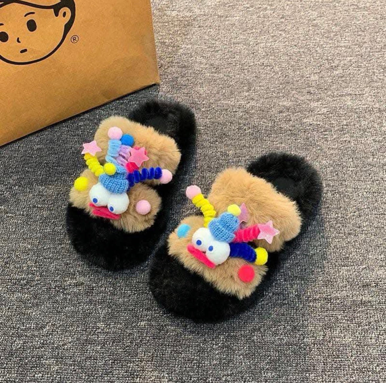 Women Winter Slippers Furry Flip Flops House Shoes Cute Cartoon Theme