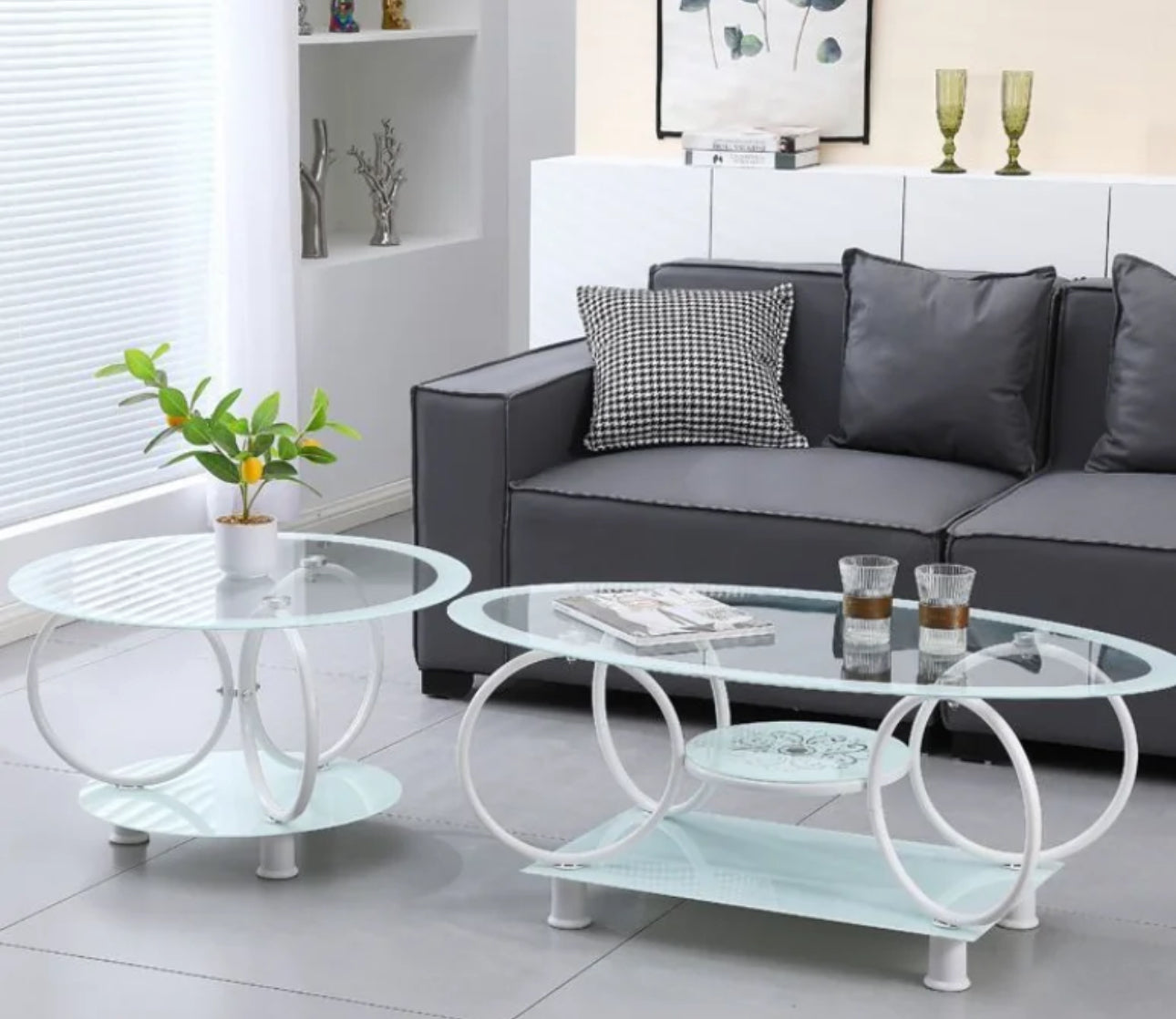 Oval & Round Shaped Glass Table-Available In Black or White