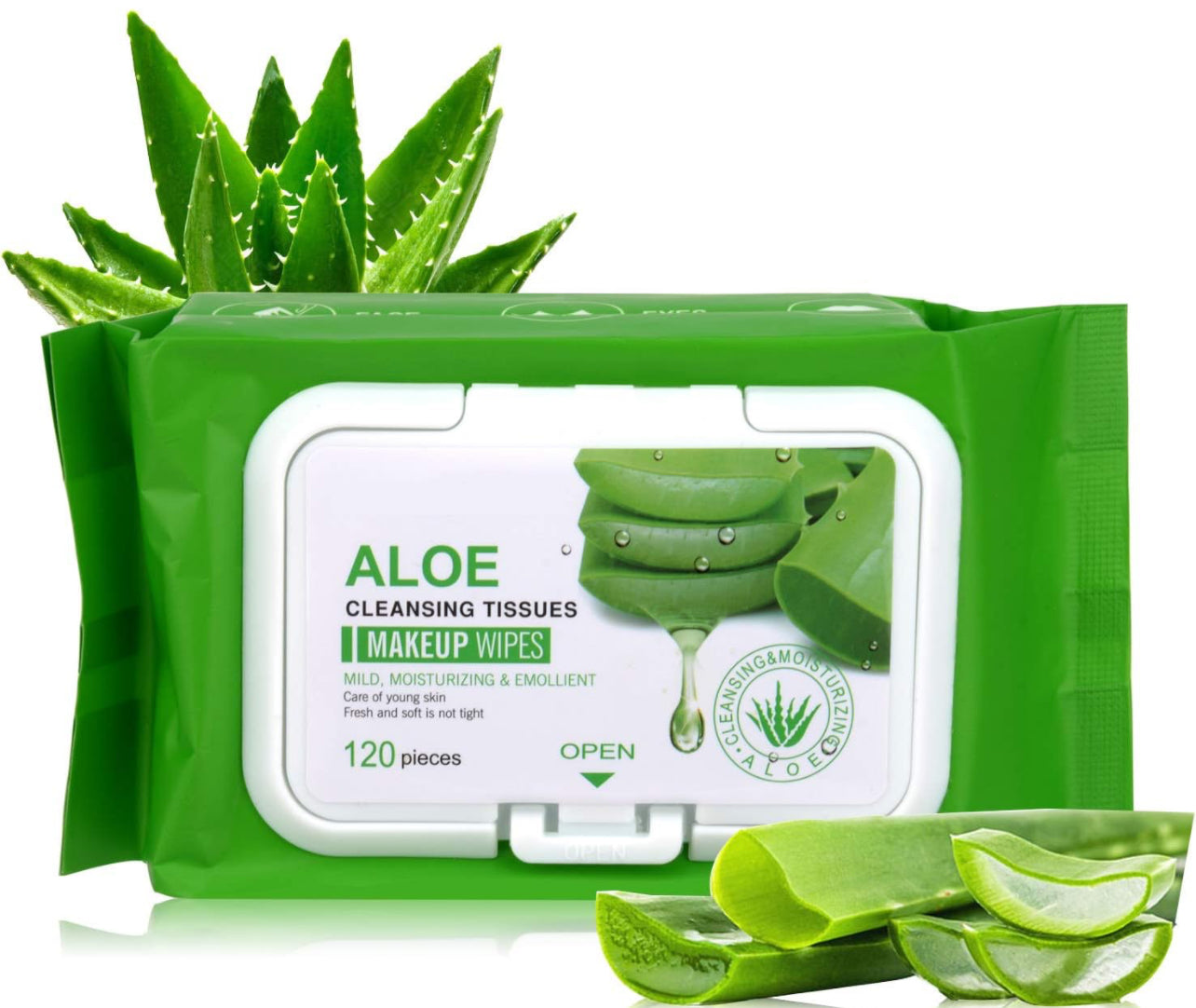 ALOE Soft Cotton Wet Wipes Facial Cleansing Towel, Mild, Moisturizing, Emollient, Non-woven Makeup Cotton Pads Lint Free Face Eye Lip Nail Polish Remover Cosmetic Pads, 30pc/bag