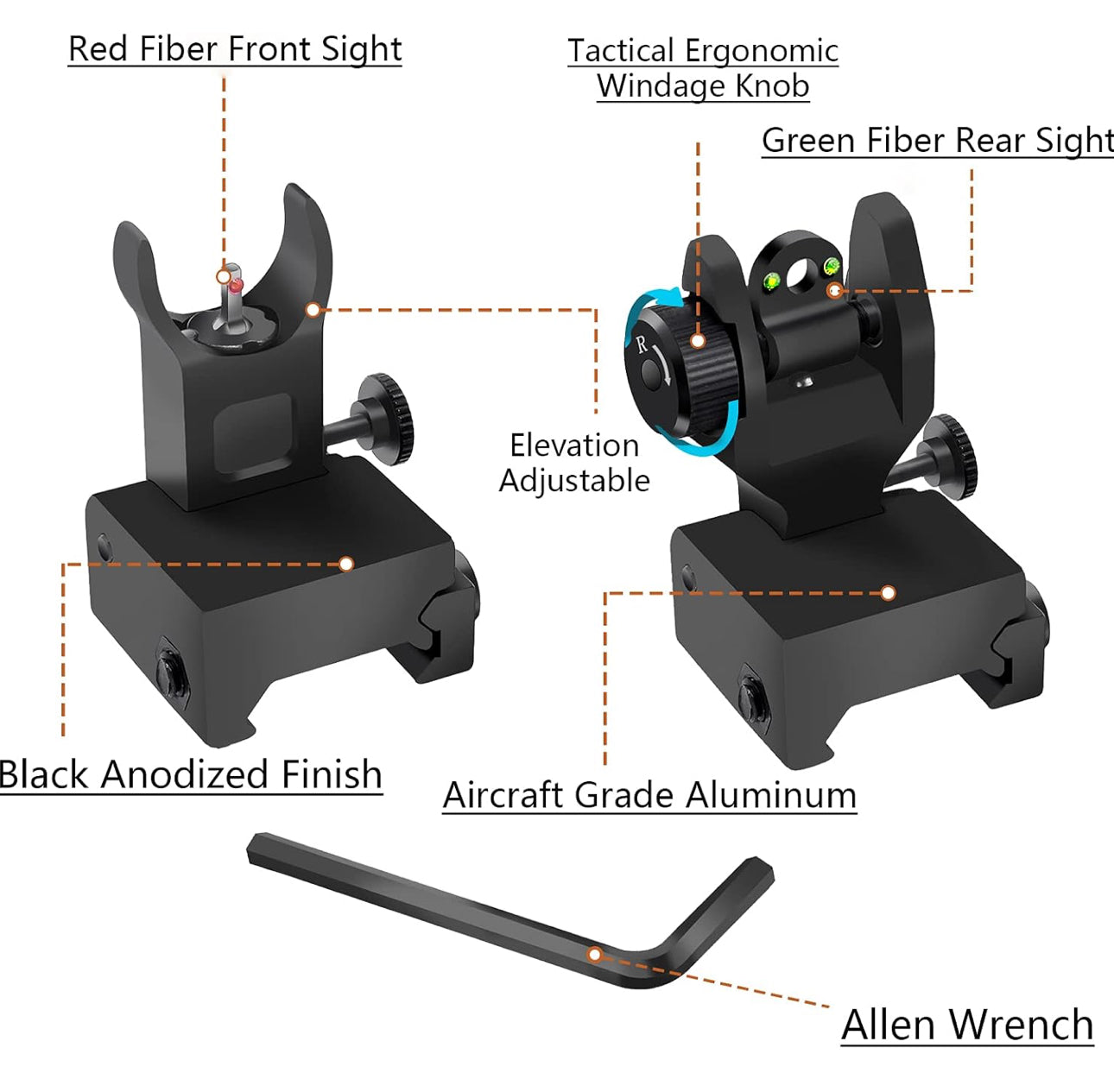 Tactical Fiber Optics Low Profile Flip up Iron Sight with Front Red Dot Sight and Rear Green Dot Sight