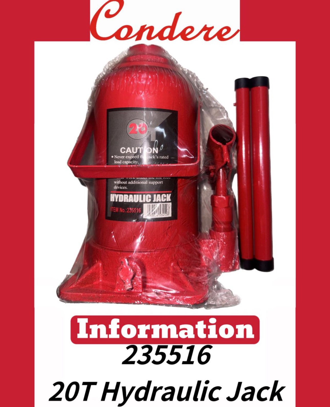 Hydraulic Bottle Jack Condere Brand - Various Options