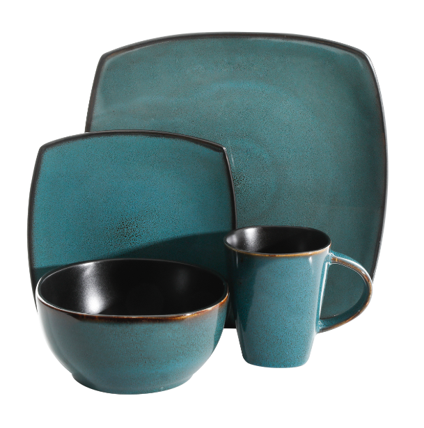 DINNERWARE SET 16-Piece Plates Bowls Mugs Dishes Stoneware Square Dinner Kitchen