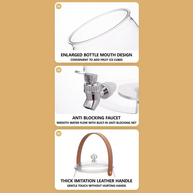 MHome Beverage Dispenser with Tap, Lid & Leather Handle – Clear plastic Dispenser Jar 5.5L