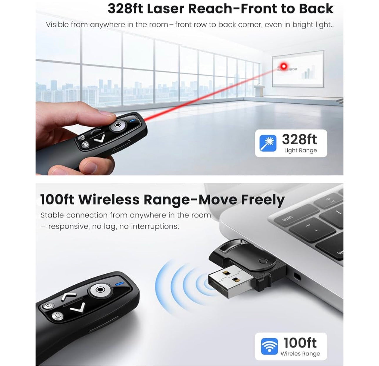 MTech
2-in-1 USB Type C Presentation Clicker Wireless Presenter Remote for PowerPoint, Powerpoint Clicker with Hyperlink & Volume Control PowerPoint Slide Advancer for Mac, Computer, Laptop