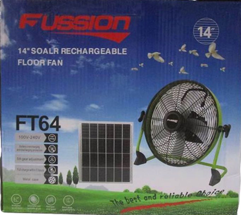 FUSSION 14" Solar Rechargeable Floor & Table Fan