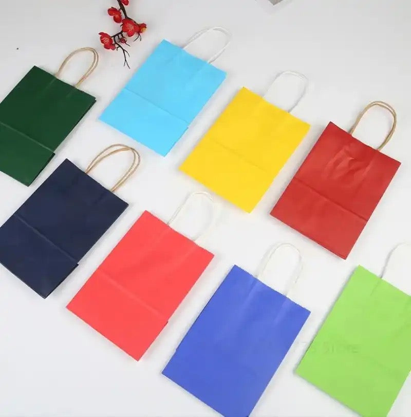 Kraft Paper Bag with Handles Solid Color Gift Packing Bags for Store Clothes Wedding Christmas Supplies Handbags Kit - 12pc