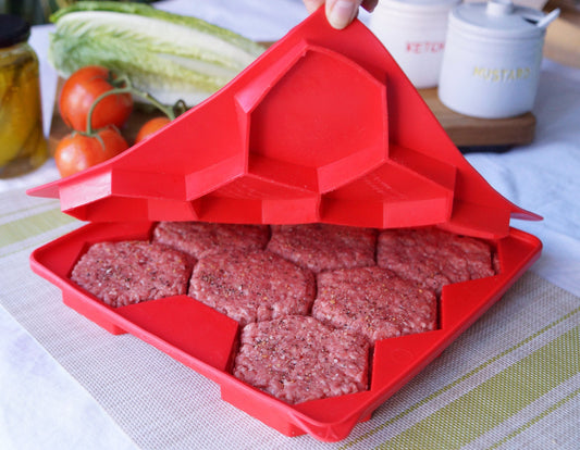 8 in 1 Burger Press & Freezer Container Hexagonal Frozen Patty Mold Silicone Burger Mold