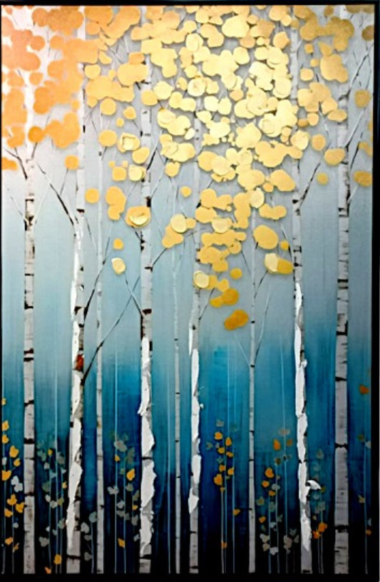 Nordic Abstract Canvas Painting Tree Poster Living Room Bedroom Golden Wall Art Pictures Home Decor Frameless 90x60cm
