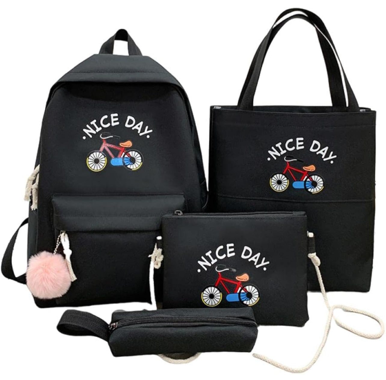 Backpack, travel bag, leisure female student school bag, simple computer four-piece set