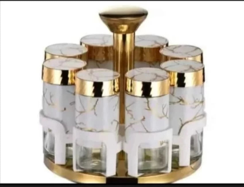 MHome 
Rotating Spice Rack Set with 8 Glass Jars – Golden Lid Seasoning Container Organizer with Carousel Stand For Kitchen Storage & Organization|Spice Jars & Racks