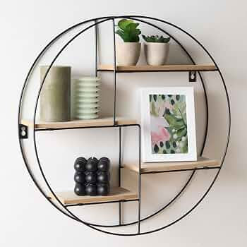 MHome Industrial Style Round Floating Shelf | 4 Shelves Wall Mounted Storage Shelf for Living Room Bedroom Office Decoration | MDF Shelving unit | Display Rack