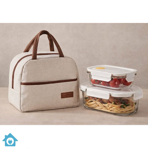 MHome Glass Lunch Box Set with Insulated Carry Bag – 3 Piece Meal Prep Container Set