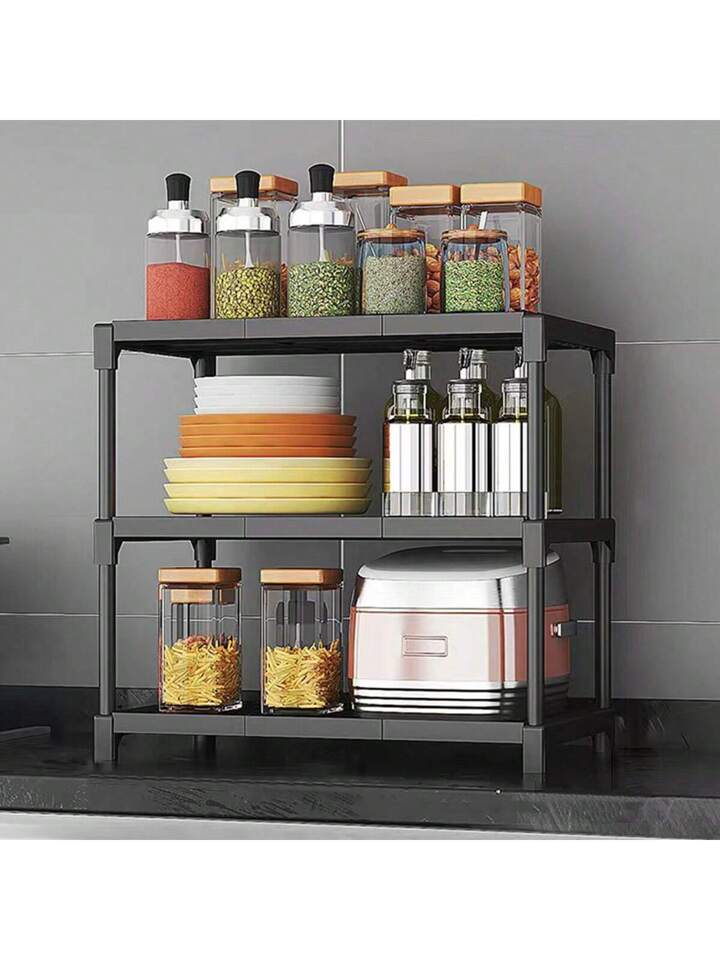 Black 3 Tier Multipurpose Storage Rack For Condiment & Microwave Oven & Toaster Oven