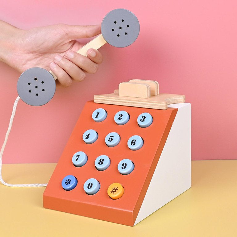 Simulation Telephone WoodenToys Interactive Kindergarten Early Edcuation Toy,Role Play Pretend Phone For Toddlers